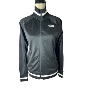 The North Face Track Jacket Woman's Size Small Black White Full‎ Zip Satin